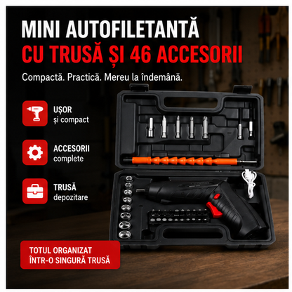 Mini Autofiletanta cu Trusa si 46 Accesorii - Set Complet