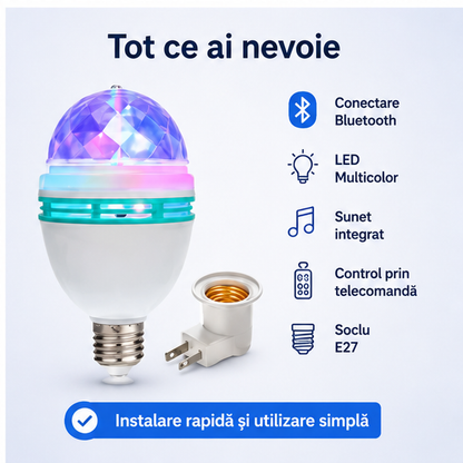 Bec Muzical Bluetooth LED Multicolor E27 cu Telecomandă – Lumină Ambientală și Boxă Integrată