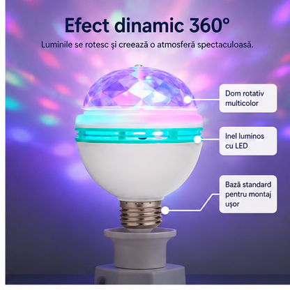 Bec Rotativ Multicolor cu LED și Adaptor pentru Priza