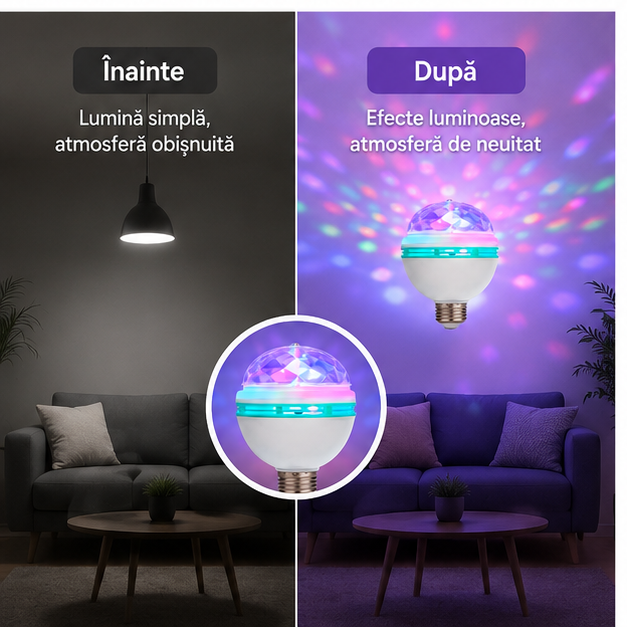 Bec Rotativ Multicolor cu LED și Adaptor pentru Priza