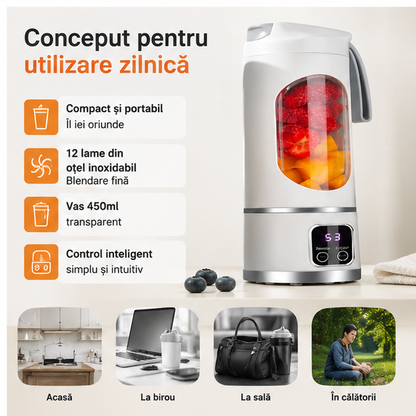 Blender Portabil 450ml - 12 Lame Oțel Inoxidabil, Încărcare USB
