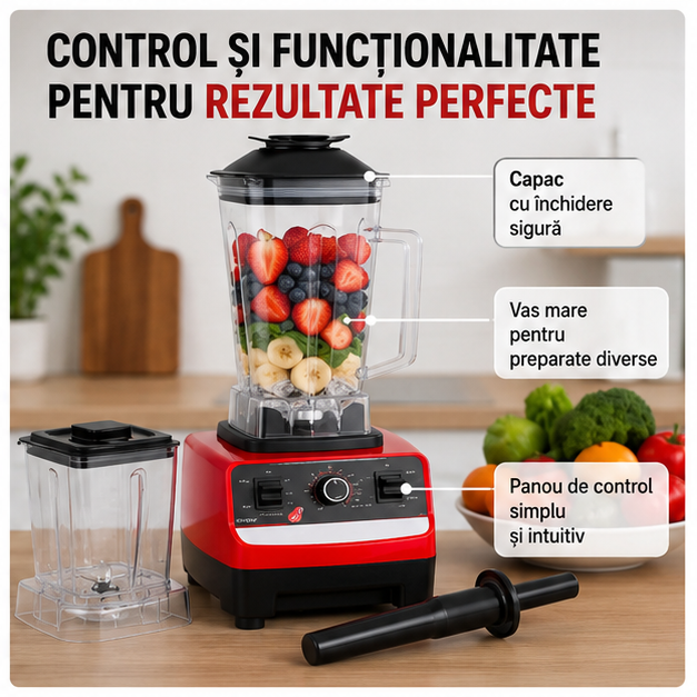 Blender 2 in 1, 2000W, Lame Oțel Inoxidabil, 2L, Priză EU
