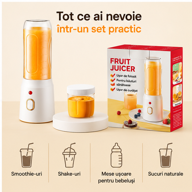 Set Blender Portabil - Smoothie Maker 26 RON