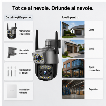 Camera de Supraveghere WiFi cu 2 Lentile - 85 RON
