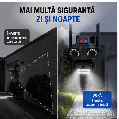 Cameră Supraveghere Wi-Fi 3 Lentile 100m AI IP66
