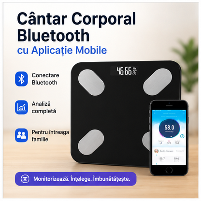 Cântar Corporal Bluetooth cu Aplicație Mobile - Monitorizare Greutate