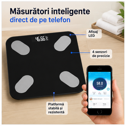 Cântar Corporal Bluetooth cu Aplicație Mobile - Monitorizare Greutate