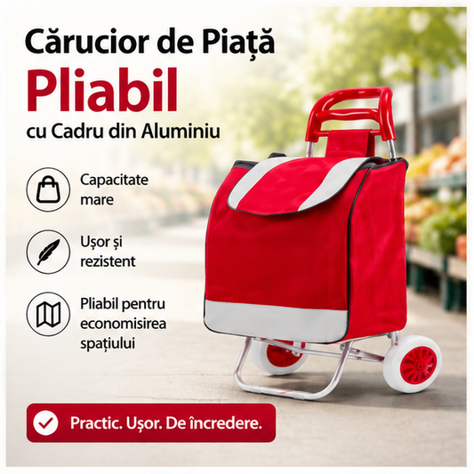Cărucior de Piață Pliabil cu Cadru din Aluminiu