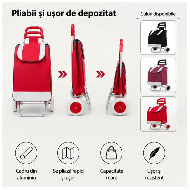 Cărucior de Piață Pliabil cu Cadru din Aluminiu