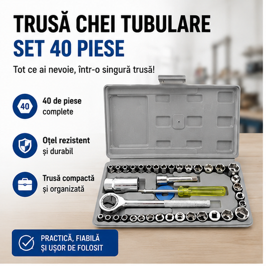 Trusa Chei Tubulare Set 40 Piese - Profesional