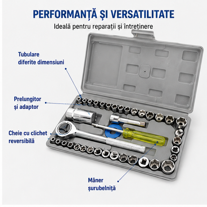 Trusa Chei Tubulare Set 40 Piese - Profesional