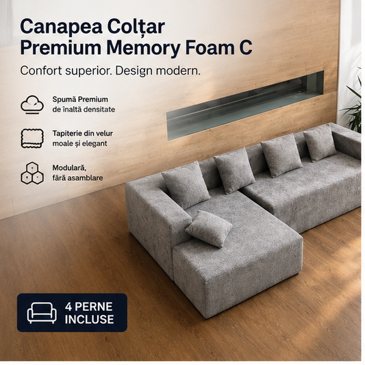 Canapea Coltar Premium Memory Foam C, 240 x 150 x 60 cm