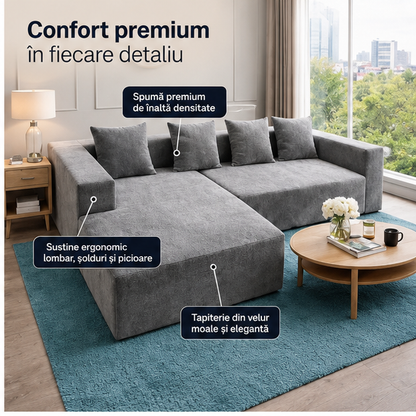 Canapea Coltar Premium Memory Foam C, 240 x 150 x 60 cm