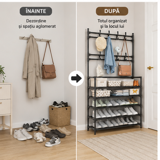 Cuier pentru haine cu suport pantofi, 5 rafturi 80x171x28