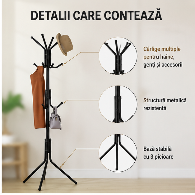 Cuier Tip Pom 42x42x165 cm - Suport Elegant pentru Haine