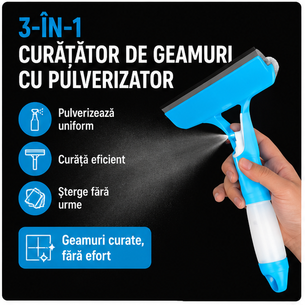 3-în-1 Curățător de Geamuri cu Pulverizator