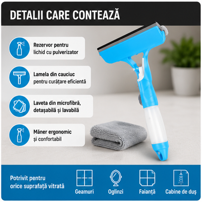 3-în-1 Curățător de Geamuri cu Pulverizator