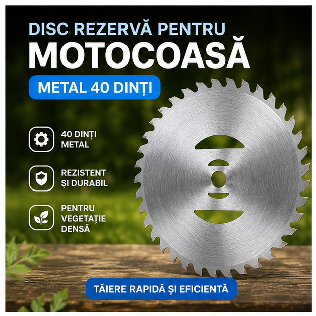 Disc Rezervă pentru Motocoasă 150 mm – Metalic, 40 Dinți, Tăiere Rapidă și Precisă