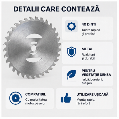Disc Rezervă pentru Motocoasă 150 mm – Metalic, 40 Dinți, Tăiere Rapidă și Precisă