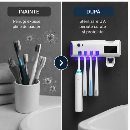 Dozator Pasta de Dinti cu Suport Periute si Sterilizare UV
