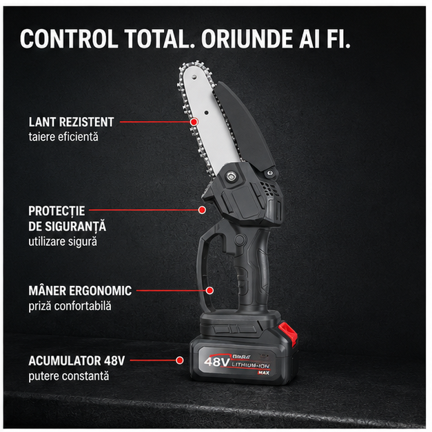 Drujba 6 inch cu 1 Acumulator 48V - Putere și Portabilitate