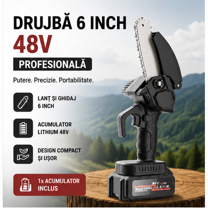 Drujbă 6 inch cu 1 Acumulator 48V - Profesională și Portabilă