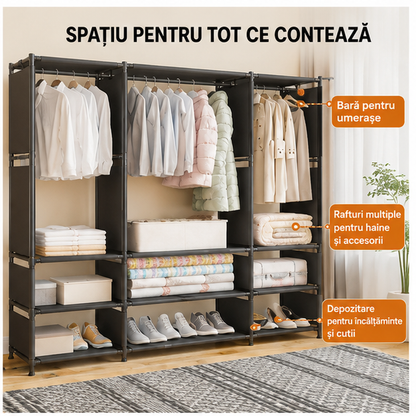 Dulap Organizator Haine Cu Rafturi Si Bara Umerase 170x130x36