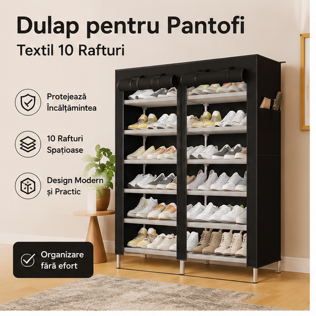 Dulap pentru Pantofi Textil 10 Rafturi 107x113x30 cm