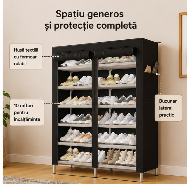 Dulap pentru Pantofi Textil 10 Rafturi 107x113x30 cm