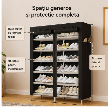 Dulap pentru Pantofi Textil 10 Rafturi 107x113x30 cm