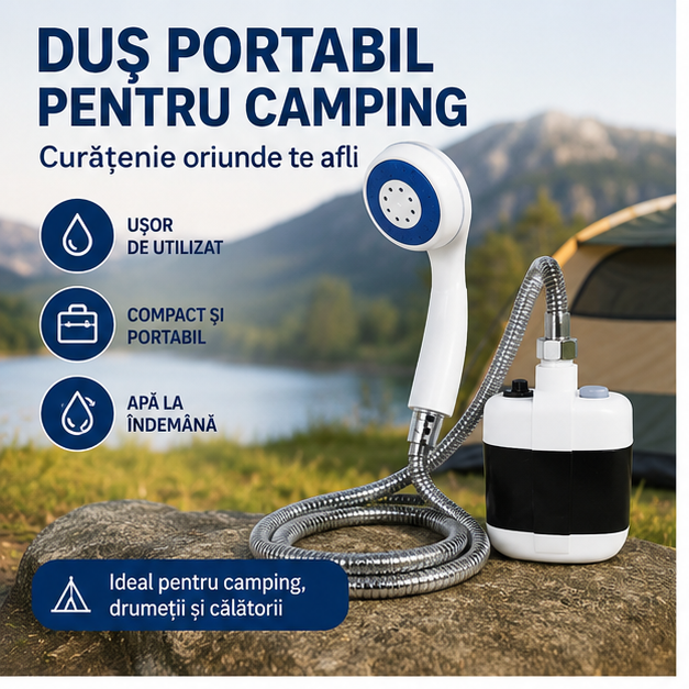 Dus Portabil pentru Camping - Compact și Ușor de Transportat