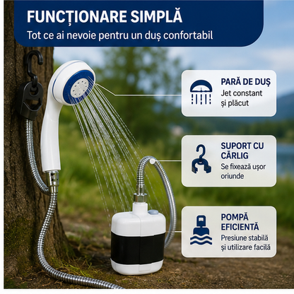 Dus Portabil pentru Camping - Compact și Ușor de Transportat