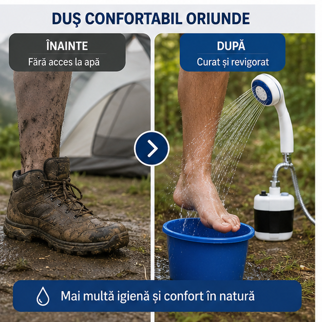 Dus Portabil pentru Camping - Compact și Ușor de Transportat