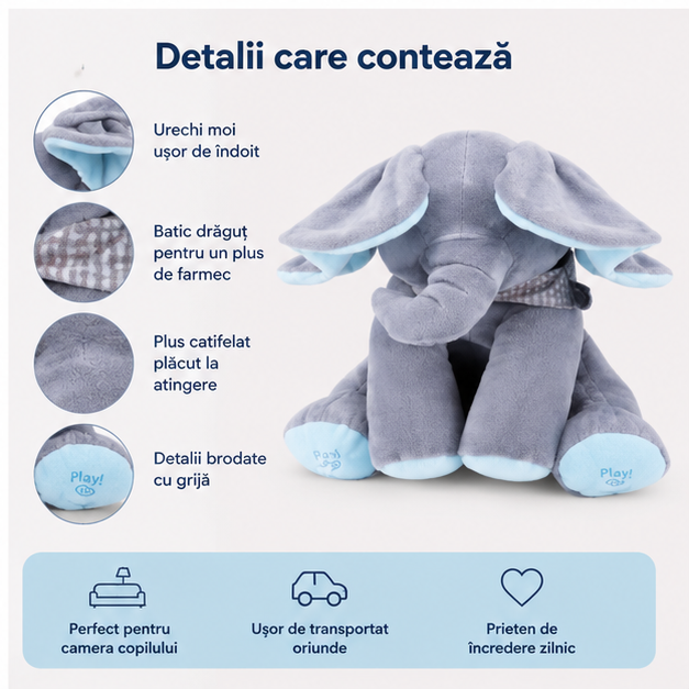 Elefant Interactiv din Plus Blue - Vorbește, Cântă și Fluturi Urechile