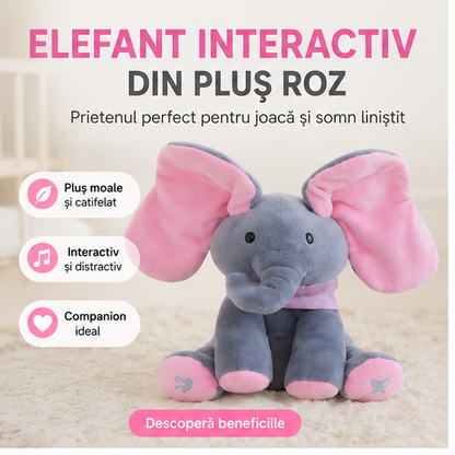 Elefant Interactiv din Pluș Roz - Vorbește, Cântă și Flutură