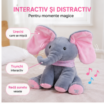 Elefant Interactiv din Pluș Roz - Vorbește, Cântă și Flutură