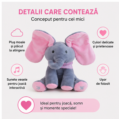 Elefant Interactiv din Pluș Roz - Vorbește, Cântă și Flutură