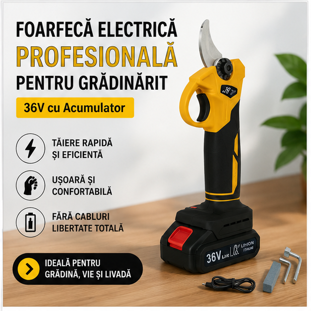 Foarfeca Electrica Profesionala pentru Gradinarit 36V cu Acumulator
