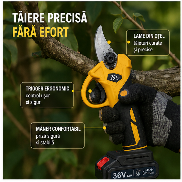 Foarfeca Electrica Profesionala pentru Gradinarit 36V cu Acumulator