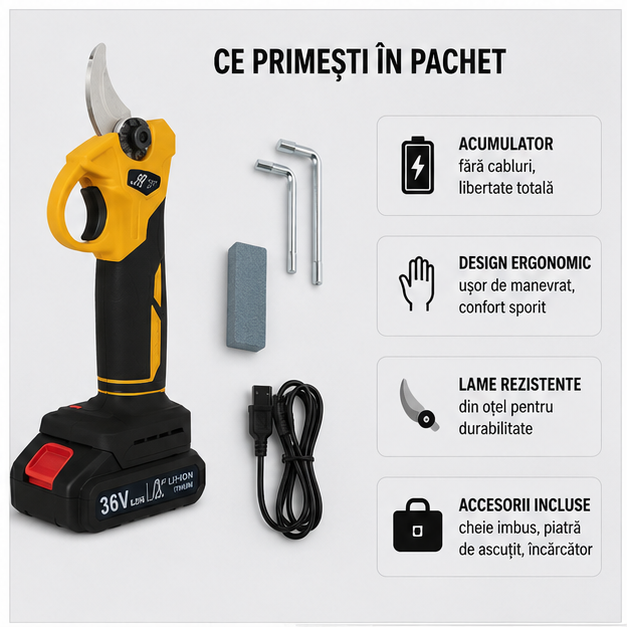 Foarfeca Electrica Profesionala pentru Gradinarit 36V cu Acumulator