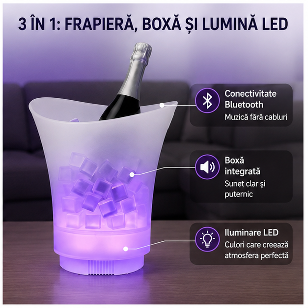 Frapieră cu Bluetooth, Boxă și Iluminare LED 7L