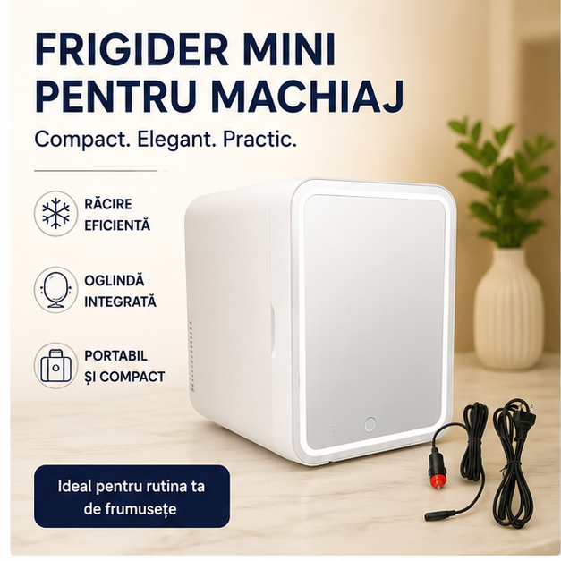 Frigider Mini pentru Machiaj Cozevdnt 8L Portabil cu Oglindă