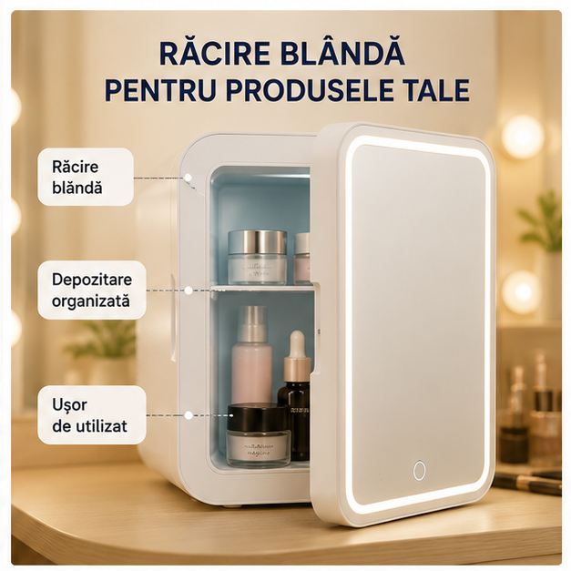 Frigider Mini pentru Machiaj Cozevdnt 8L Portabil cu Oglindă