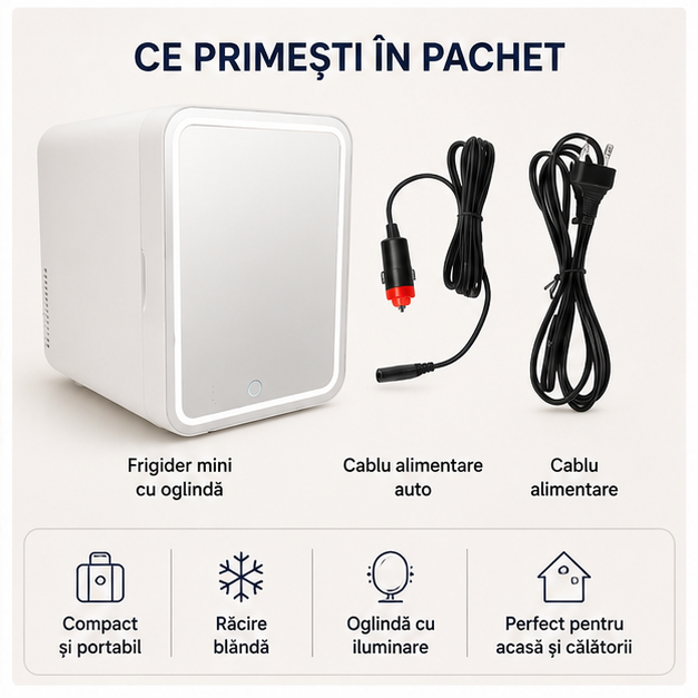 Frigider Mini pentru Machiaj Cozevdnt 8L Portabil cu Oglindă