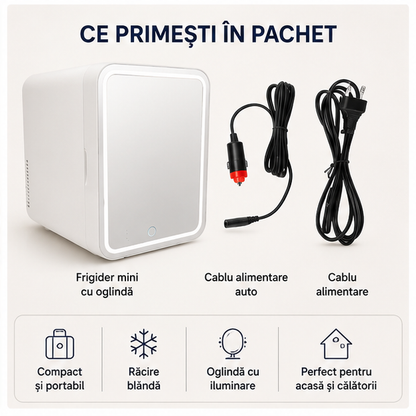 Frigider Mini pentru Machiaj Cozevdnt 8L Portabil cu Oglindă