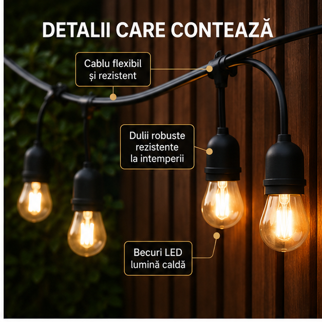 Ghirlanda Luminoasa 10M cu 20 Becuri LED - Decorare Interior/Exterior