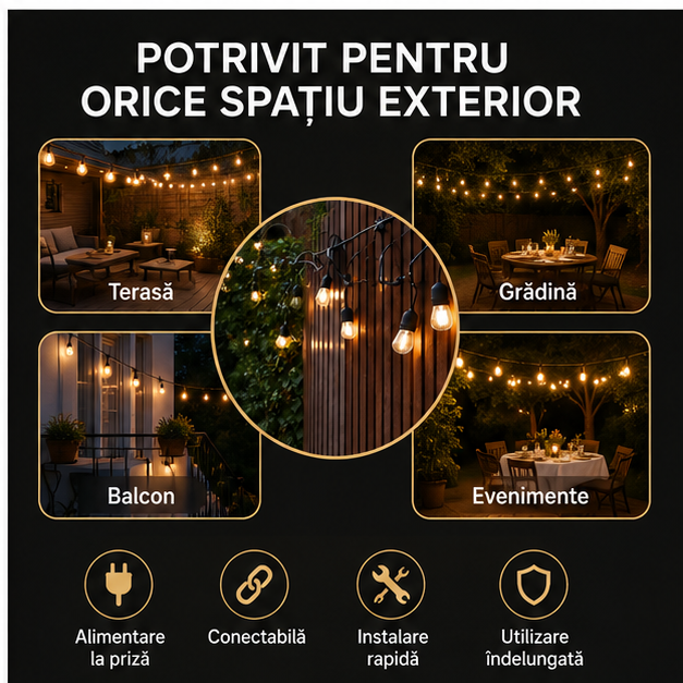 Ghirlanda Luminoasa 10M cu 20 Becuri LED - Decorare Interior/Exterior