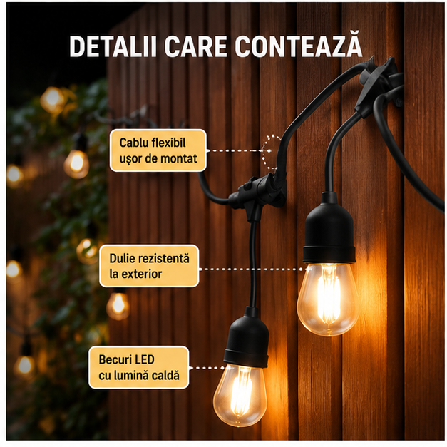 Ghirlanda Luminoasa 10 Metri cu 10 Becuri LED - Decor Exterior