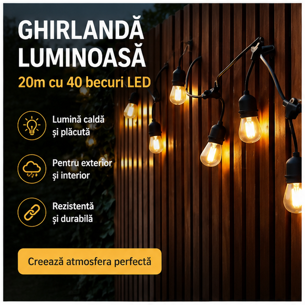 Ghirlanda Luminoasa 20m cu 40 Becuri LED - Decorare Interior/Exterior