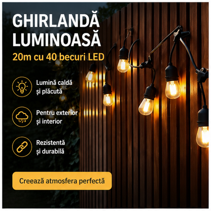 Ghirlanda Luminoasa 20m cu 40 Becuri LED - Decorare Interior/Exterior